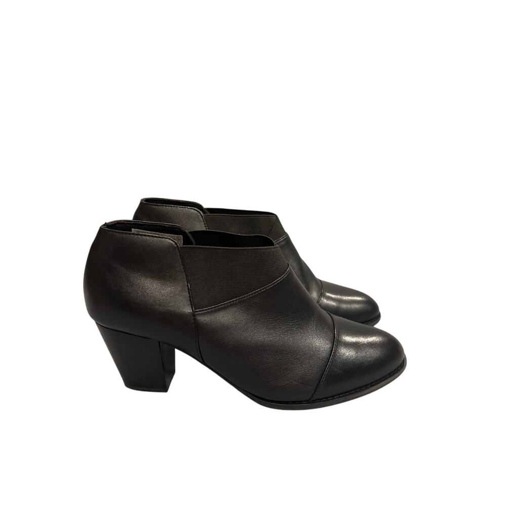 Vionic Point‎ Ankle Boots Women 11 Black Leather Cap Toe Block Heel Shooties